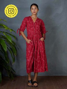 Chidiyaa - Mya Sanchia Red Hand Block Printed Dress