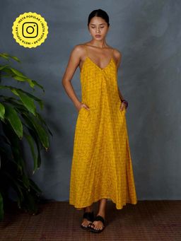Chidiyaa - Mya Amaira Yellow Hand Block Printed Dress