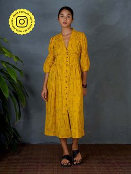 Chidiyaa - Mya Ziya Yellow Hand Block Printed Dress