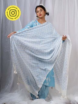 Chidiyaa - Chikki Blue Hand Block Printed Dupatta-Bad