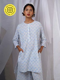 Chidiyaa - Chaaya Light Blue Hand Block Printed Kurti