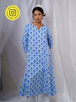 Chidiyaa - Pakhi Blue Hand Block Printed Kurti