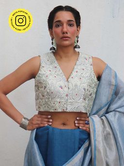 Chidiyaa - Sanjoli Brocade Off White Stitched Blouse - Jheel