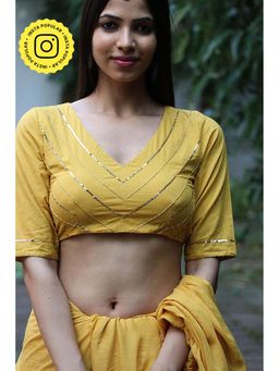 Chidiyaa - Ember Yellow Mulmul Cotton Stitched Blouse - Jugnoo