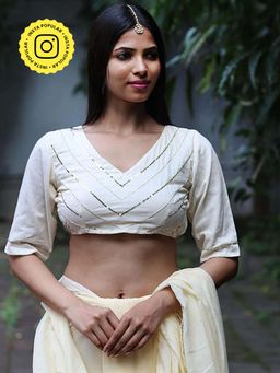 Chidiyaa - Starlit Cream Mulmul Cotton Stitched Blouse - Jugnoo