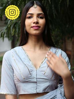 Chidiyaa - Misty Grey Mulmul Cotton Stitched Blouse - Jugnoo