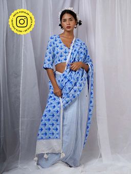 Chidiyaa - Maya Blue Hand Block Printed Saree
