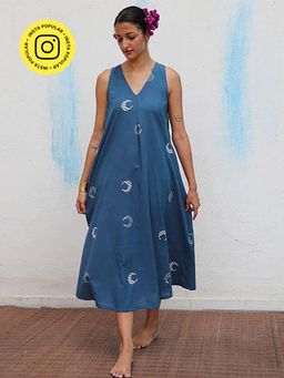 Chidiyaa - Aparajita Block Printed Cotton Midi Dress
