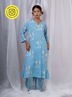 Chidiyaa - Tia Blue Hand Block Printed Kurta with Pant