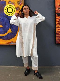 Chidiyaa - Handwoven Cotton Milk Kurta with Pant