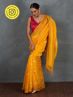 Chidiyaa - Roshni Yellow Hand Block Linen Saree