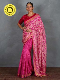 Chidiyaa - Fiza Pink Hand Block Linen Saree