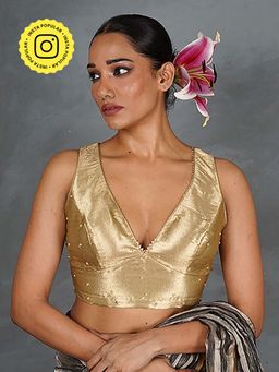 Chidiyaa - Seek Radiance Golden Tissue Silk Stitched Blouse