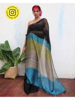 Chidiyaa - Kaali Virupakshi Black Handwoven Linen Saree