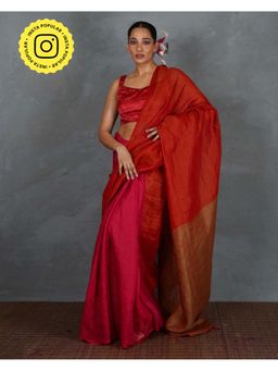 Chidiyaa - Tara Glow On Red Handwoven Linen Saree