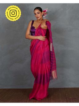Chidiyaa - Tara Samira Magenta Handwoven Linen Saree