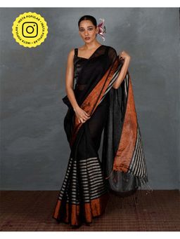 Chidiyaa - Tara Follow Dawn Black Handwoven Linen Saree