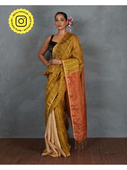 Chidiyaa - Mustard Gold Handwoven Linen Saree