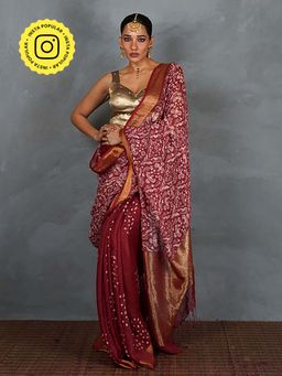 Chidiyaa - Urvi Maroon Handblock Linen Saree