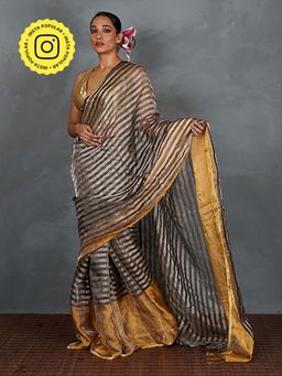 Chidiyaa - Burn Soft Handwoven Linen Saree