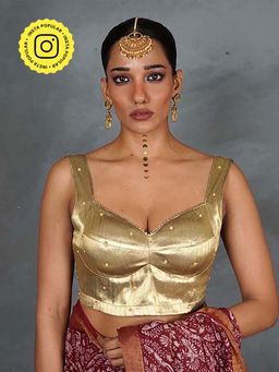 Chidiyaa - Aureya Gold Tissue Silk Stitched Blouse - TARA
