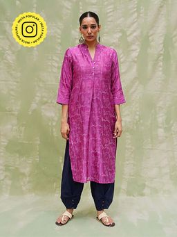 Chidiyaa - Shaam Si Tu Purple Handblock Printed Chanderi Silk Kurti