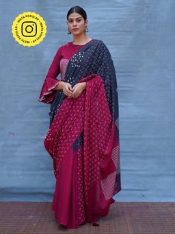Chidiyaa - Black Pure Cotton Block Print Saree Without Blouse