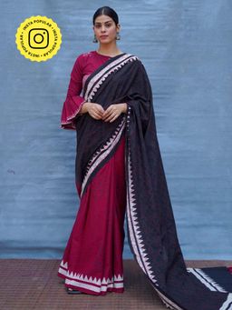 Chidiyaa - Black Pure Cotton Block Print Saree Without Blouse