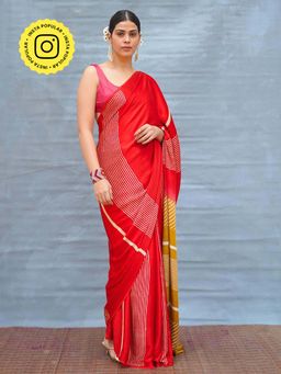 Chidiyaa - Gentle Fall Red Handblock Print Modal Silk Saree