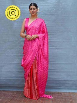 Chidiyaa - Light Sway Pink With Red Handblock Print Modal Silk Saree