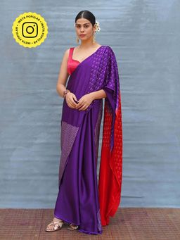 Chidiyaa - Still Current Purple Handblock Print Modal Silk Saree