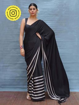 Chidiyaa - Airy Fold Black Handblock Print Modal Silk Saree
