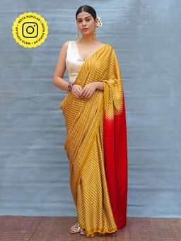 Chidiyaa - Calm Glide Yellow Handblock Print Modal Silk Saree