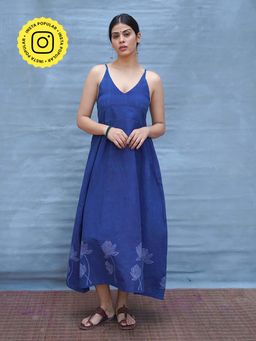Chidiyaa - Pushpika Blue Handblock Print Cotton Dress