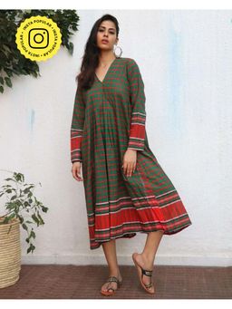 Chidiyaa - Green Nisha Gamcha Cotton Dress