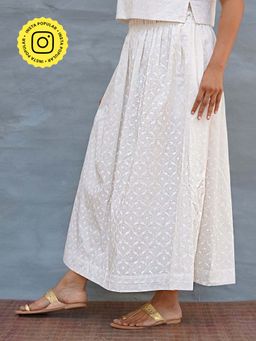 Chidiyaa - Summer Haze Handblock Print Cotton White Skirt