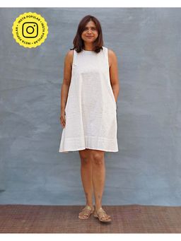 Chidiyaa - Drifting Away Handblock Print Cotton White Knee Length Dress
