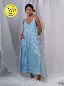 Chidiyaa - Gudiya Blue Hand Block Printed Dress