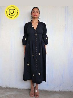 Chidiyaa - Black Pure Cotton Polka Dot Dress