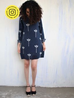 Chidiyaa - Blue Floral Blockprinted Cotton Shift Dress