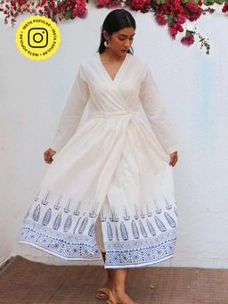 Chidiyaa - White Aestas Block Printed Cotton Dress