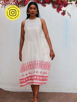 Chidiyaa - White Faryat Block Printed Cotton Dress