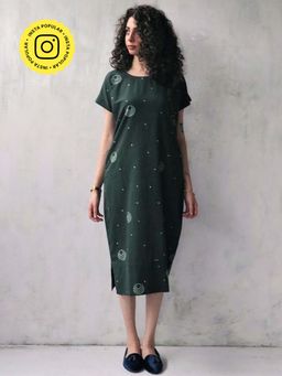 Chidiyaa - Green Block printed Cotton Dress