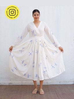 Chidiyaa - Soleil Block printed Cotton White Dress