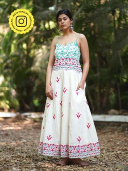 Chidiyaa - Begoniaas Blush Ivory Block Printed Dress
