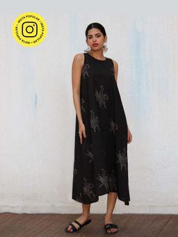 Chidiyaa - Black Zita Block printed Cotton Dress