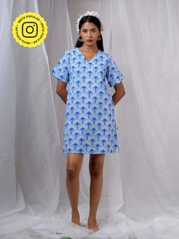 Chidiyaa - Ira Blue Hand Block Printed Dress