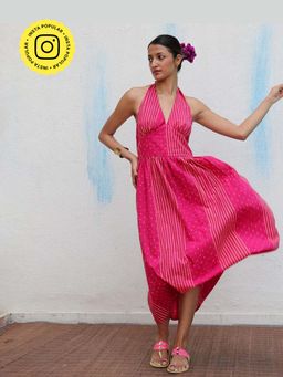 Chidiyaa - Joba Block printed Cotton Pink Dress