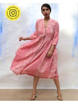 Chidiyaa - Pink Pure Cotton Printed Midi Dress