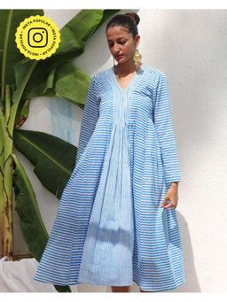 Chidiyaa - Blue Pure Cotton Stripes Midi Dress